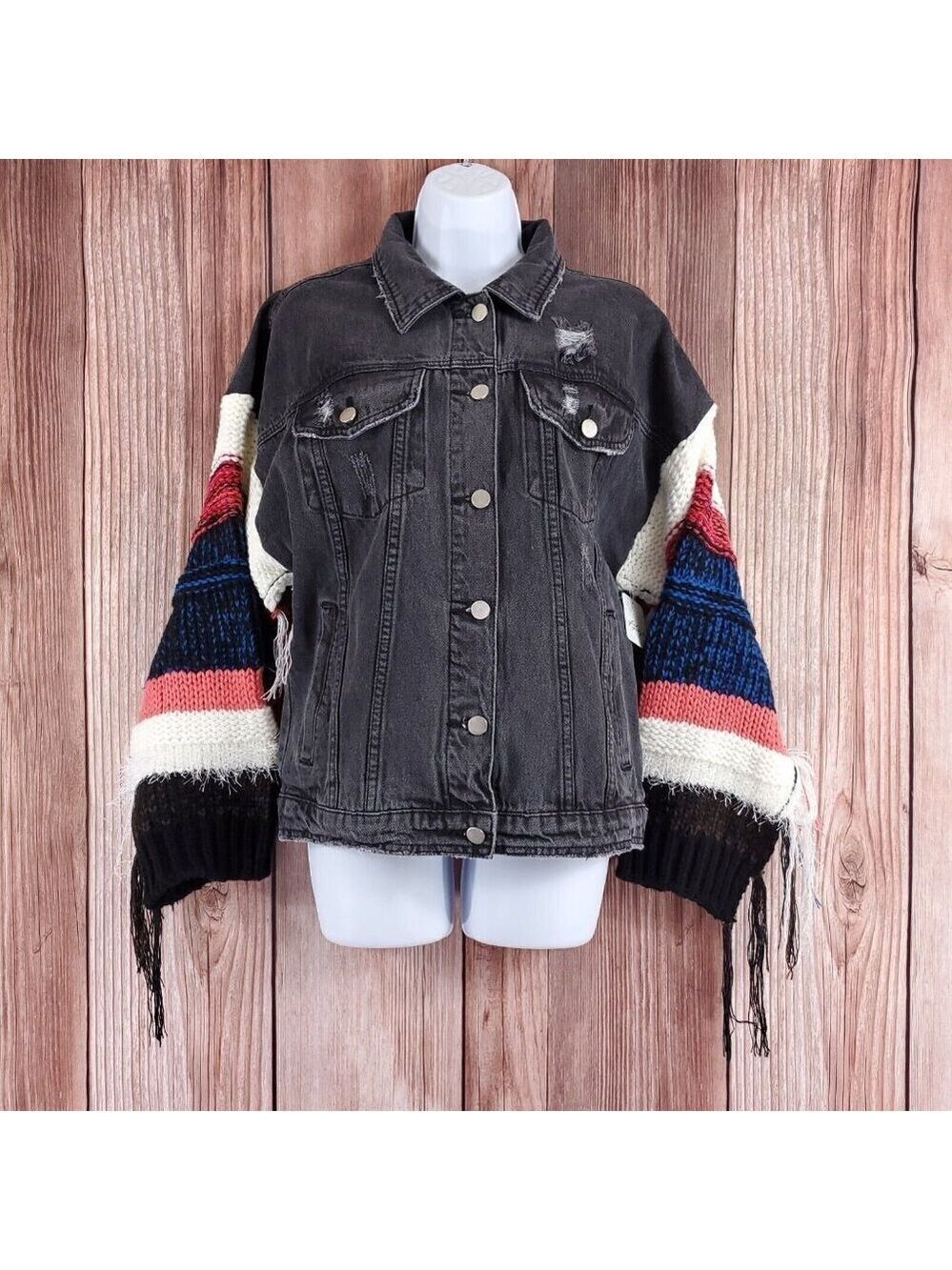 Free People Wren + Glory Womens Size Medium Yellowstone Knitter Denim Jacket
